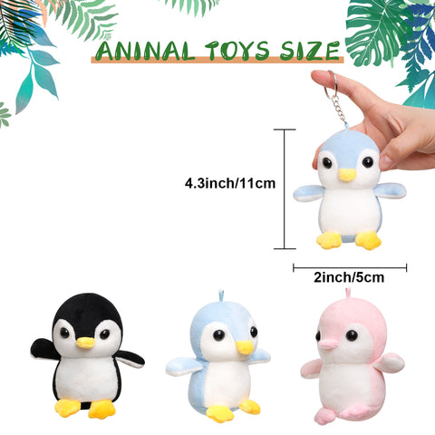 Image of Anboor 2pcs Small Stuffed Animals 4.3 Inch Penguin Plush Animal Toy with keychain Award Goodie Bag Fillers Animal Themed Party Favors Kindergarten Classroom Presents for Students (blue, pink)
