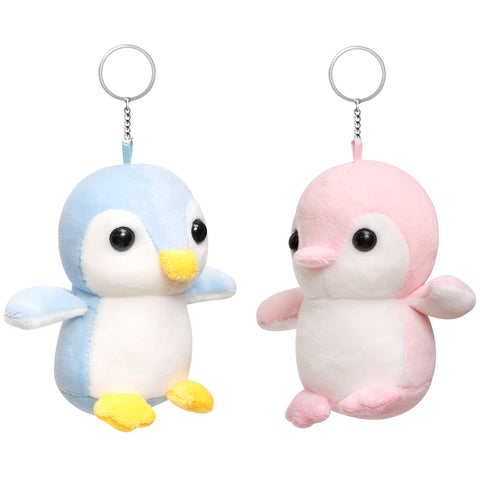 Image of Anboor 2pcs Small Stuffed Animals 4.3 Inch Penguin Plush Animal Toy with keychain Award Goodie Bag Fillers Animal Themed Party Favors Kindergarten Classroom Presents for Students (blue, pink)