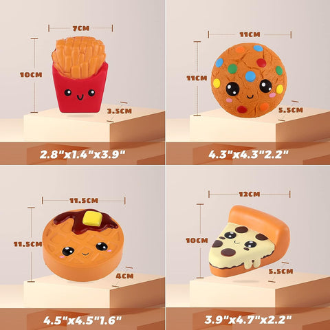 Image of Anboor Squishies Pizza,Cookies,Chocolate Cake and French Fries Kawaii Scented Soft Slow Rising Simulation Simulation Food Squishies Stress Relief Kids Toy Gift Collection Decorative Props,4 Pcs