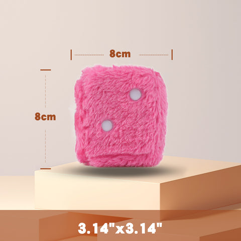 Image of 3.9" Dice Plushies Retro 2 pcs Square Mirror Fuzzy Plush Dice with Dots Car Interior Hanging Ornament Decoration(Pink)