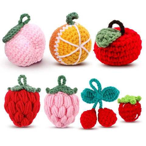 Image of Anboor 7 PCS Cute Crochet Fruits,3 Inch Crochet Things Soft Knitting Toy for Fruit Party Decoration Crochet Charm Knitted Toy