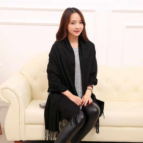 Image of Cashmere Feel Blanket Scarf Super Soft Shawl Black - Anboor