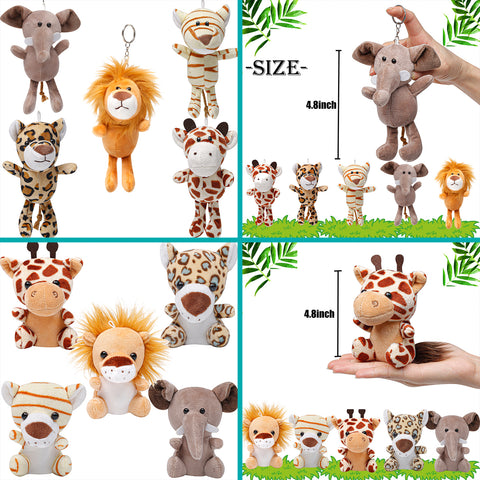 Image of Anboor 5pcs Small Stuffed Animals—Jungle Animal Plush Set 4.8 Inch Cute Safari Stuffed Animals with Keychain for Animal Themed Party Favors (Sitting) - Anboor