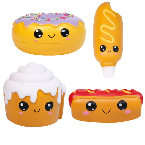 Image of Anboor 4 Pcs Squishies Hot Dog Cake Bread Donut Kawaii Scented Soft Slow Rising Squeeze Stress Relief Kids Toy Xmas Gift