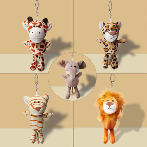 Image of Anboor 5pcs Small Stuffed Animals—Jungle Animal Plush Set 4.8 Inch Cute Safari Stuffed Animals with Keychain for Animal Themed Party Favors (Sitting) - Anboor