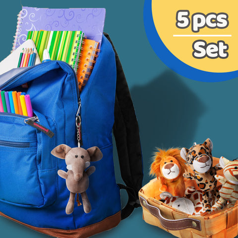 Image of Anboor 5pcs Small Stuffed Animals—Jungle Animal Plush Set 4.8 Inch Cute Safari Stuffed Animals with Keychain for Animal Themed Party Favors (Sitting) - Anboor