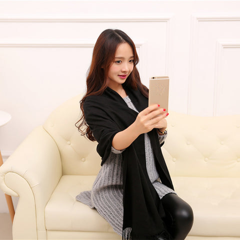 Image of Cashmere Feel Blanket Scarf Super Soft Shawl Black - Anboor