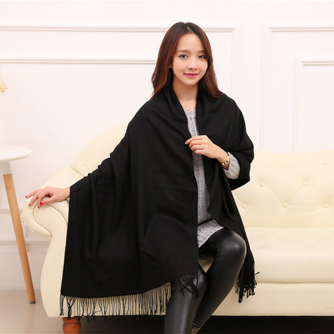 Image of Cashmere Feel Blanket Scarf Super Soft Shawl Black - Anboor
