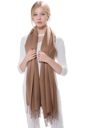 Anboor Cashmere Feel Blanket Scarf Super Soft with Tassel Solid Color Warm Shawl for Women (Camel)
