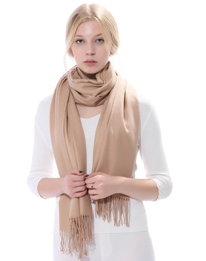 Anboor Cashmere Feel Blanket Scarf Super Soft with Tassel Solid Color Warm Shawl for Women(Khaki)