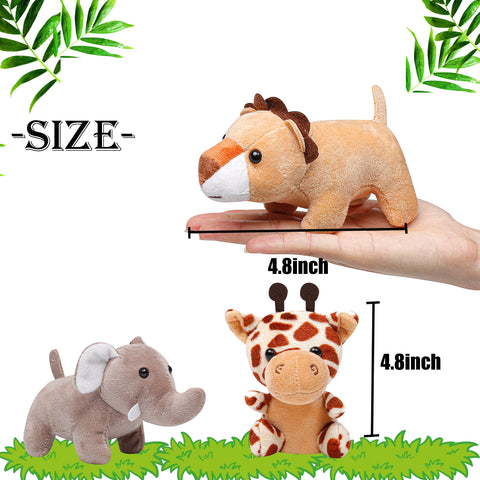 Image of Anboor 10pcs Small Stuffed Animals—Jungle Animal Plush Set 4.8 Inch Cute Safari Stuffed Animals with Keychain for Animal Themed Party Favors (Sitting,Lying)
