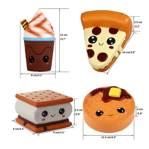 Image of Slow Rising Squishy 4 Pcs Emoji Smore Waffle Cake Pizza Coffee Cup - Anboor