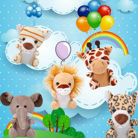Image of Anboor 5pcs Small Stuffed Animals—Jungle Animal Plush Set 4.8 Inch Cute Safari Stuffed Animals with Keychain for Animal Themed Party Favors (Sitting) - Anboor