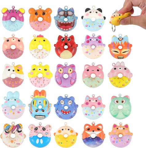 Image of Anboor 24pcs Kawii Squishies Donut Toy Set,Mini Donut Squishy Cute Cat Monster Squeeze Toy Relief Slow Rising Stress Toy with Keychain Pack Party Favor,School Day Goodie Bag Filler
