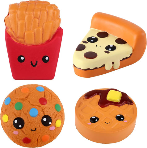 Image of Anboor Squishies Pizza,Cookies,Chocolate Cake and French Fries Kawaii Scented Soft Slow Rising Simulation Simulation Food Squishies Stress Relief Kids Toy Gift Collection Decorative Props,4 Pcs