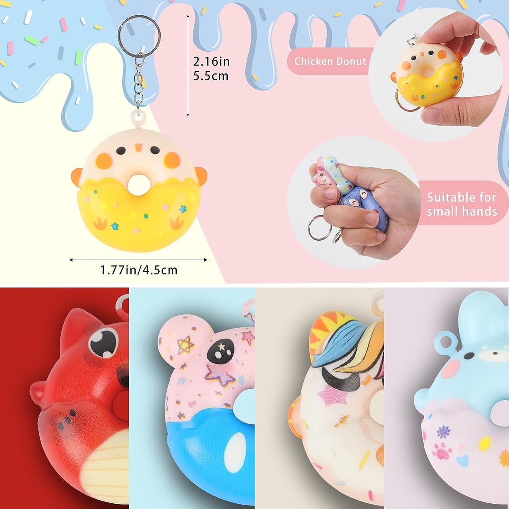 Anboor 24pcs Kawii Squishies Donut Toy Set,Mini Donut Squishy Cute Cat Monster Squeeze Toy Relief Slow Rising Stress Toy with Keychain Pack Party Favor,School Day Goodie Bag Filler