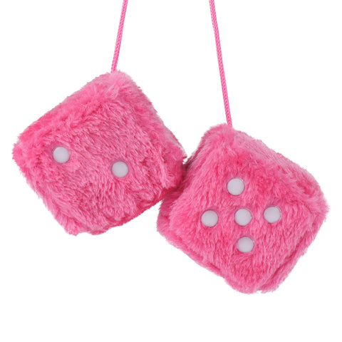 Image of 3.9" Dice Plushies Retro 2 pcs Square Mirror Fuzzy Plush Dice with Dots Car Interior Hanging Ornament Decoration(Pink)