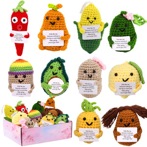 Anboor 10 PCS Funny Potato Crochet Dolls, Plush Vegetable with Positive Card,Cute Knitted Room Decor Toys Crochet Gift Birthday Party Classroom