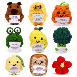 Anboor 9 PCS Funny Inspiring Potato Crochet Dolls, Plush Animals with Positive Card,Cute Knitted Room Decor Toys Crochet Gift Birthday Party Classroom