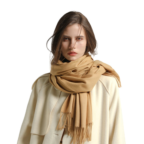 Image of Anboor Cashmere Feel Blanket Scarf Super Soft with Tassel Solid Color Warm Shawl for Women