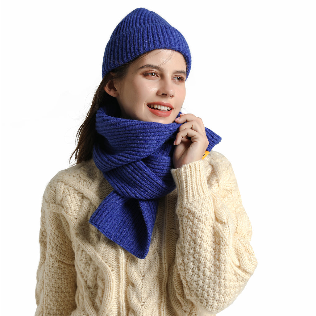 Anboor 2 in 1 Knit Scarf Beanie Set Winter Melon Cap Warm Knitted Hat Scarf Set Stretchable Athletic Hats for Women and Men