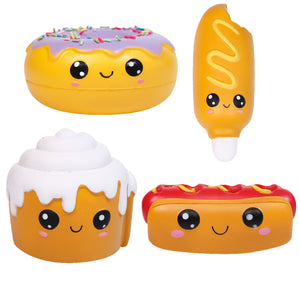 Anboor 4 Pcs Squishies Hot Dog Cake Bread Donut Kawaii Scented Soft Slow Rising Squeeze Stress Relief Kids Toy Xmas Gift