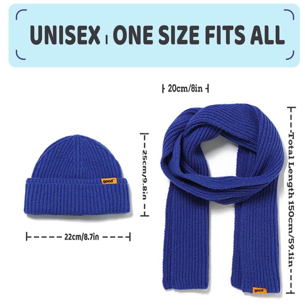 Anboor 2 in 1 Knit Scarf Beanie Set Winter Melon Cap Warm Knitted Hat Scarf Set Stretchable Athletic Hats for Women and Men