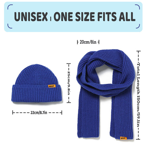 Image of Anboor 2 in 1 Knit Scarf Beanie Set Winter Melon Cap Warm Knitted Hat Scarf Set Stretchable Athletic Hats for Women and Men