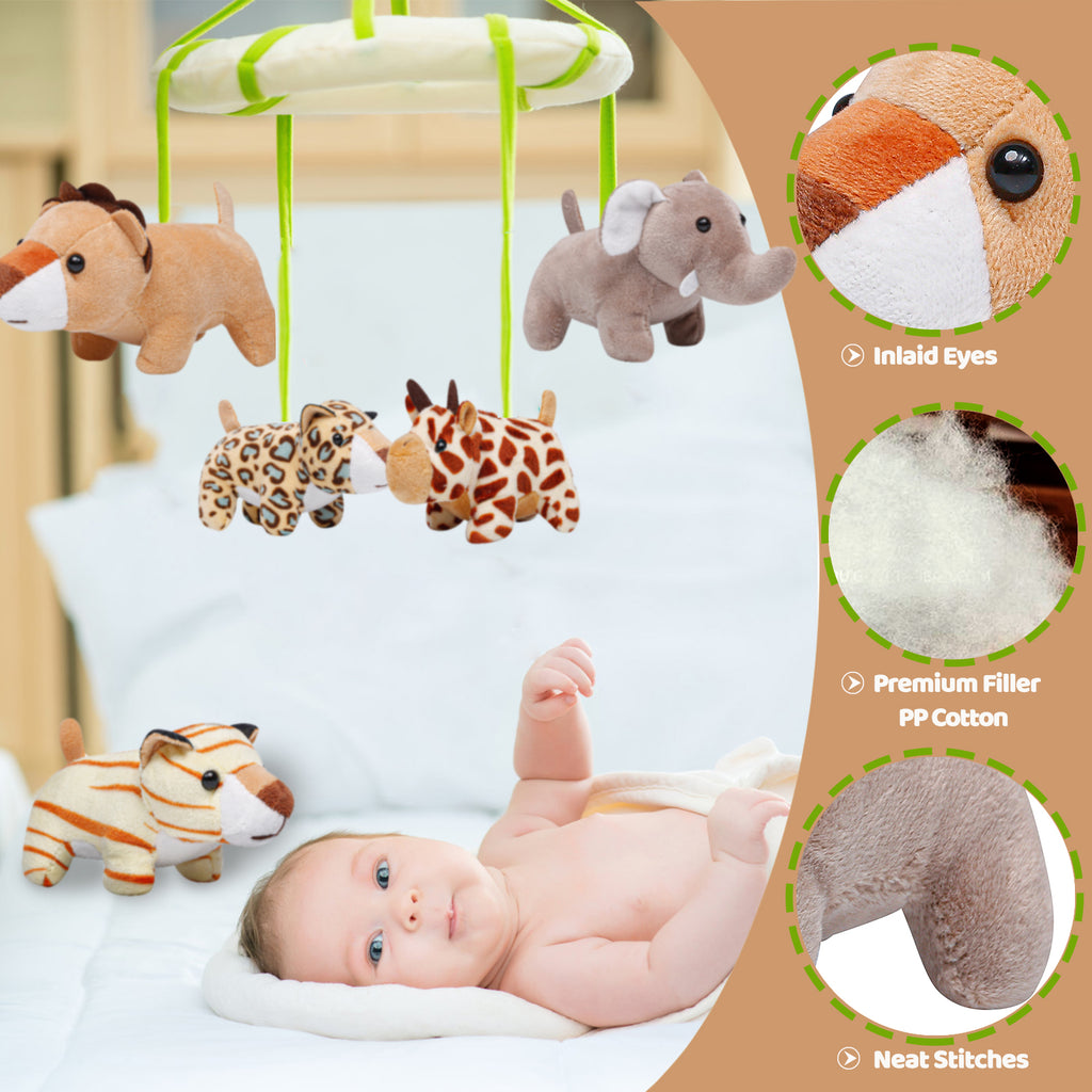 Anboor 5pcs Small Stuffed Animals—Jungle Animal Plush Set 4.8 Inch Cute Safari Stuffed Animals with Keychain for Animal Themed Party Favors (Sitting)