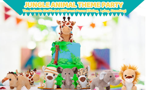 Image of Anboor 5pcs Small Stuffed Animals—Jungle Animal Plush Set 4.8 Inch Cute Safari Stuffed Animals with Keychain for Animal Themed Party Favors (Sitting)