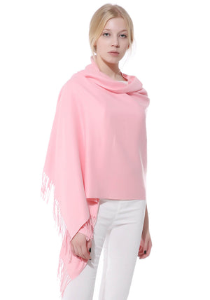 Anboor Cashmere Feel Blanket Scarf Super Soft with Tassel Solid Color Warm Shawl for Women (Pink)