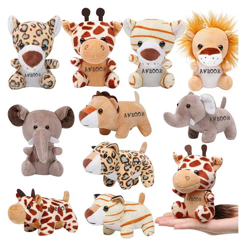 Anboor 10pcs Small Stuffed Animals—Jungle Animal Plush Set 4.8 Inch Cute Safari Stuffed Animals with Keychain for Animal Themed Party Favors (Sitting,Lying)