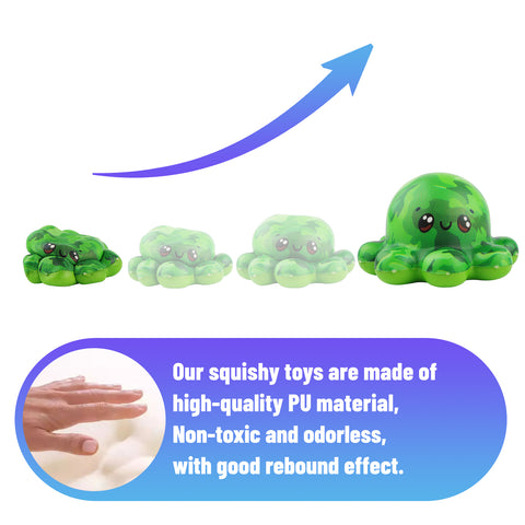 Image of Anboor 2Pcs Squishy Octopus 4.7 inches Kawaii Soft Slow Rising Cute Animals Squishies Toys for Boys Girls Christmas Halloween and Party Favors Gift Collection (Green + Colorful)