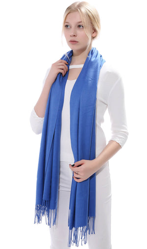 Anboor Cashmere Feel Blanket Scarf Super Soft with Tassel Solid Color Warm Shawl for Women (Blue)