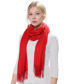 Anboor Cashmere Feel Blanket Scarf Super Soft with Tassel Solid Color Warm Shawl for Women (Red)