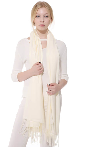 Anboor Cashmere Feel Blanket Scarf Super Soft with Tassel Solid Color Warm Shawl for Women (White)
