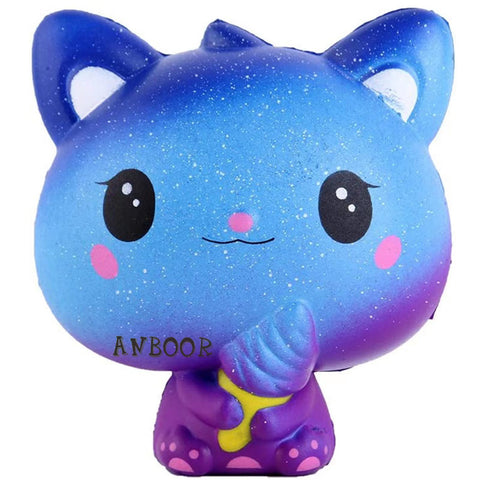 Image of Anboor 3.9 Inches Squishies Cat Galaxy Ice Cream Kawaii Soft Slow Rising Scented Animal Squishies Stress Relief Kid Toys Gift Collection Blue