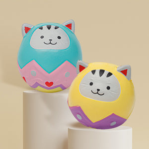 Anboor 2Pcs Easter Jumbo Squishies Toys, Cat Squishies Egg Ball Anti Stress Anxiety Fidget Toy Kawaii Scented Soft Slow Rising Animals Squeeze Stress Relief Easter Basket Stuffers Kids Toy Gift