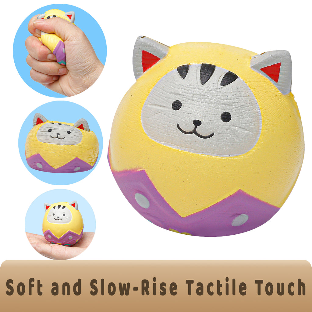 Anboor 2Pcs Easter Jumbo Squishies Toys, Cat Squishies Egg Ball Anti Stress Anxiety Fidget Toy Kawaii Scented Soft Slow Rising Animals Squeeze Stress Relief Easter Basket Stuffers Kids Toy Gift