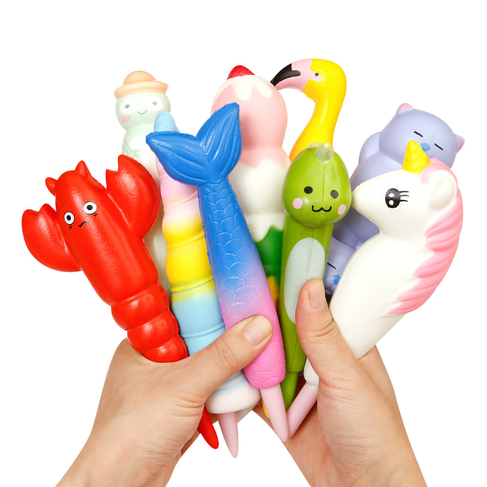 Anboor Squishy Set Toy,5pcs Random Squishies Grip Pens Relief Classroom Stressm,Squeeze Topper Pen Holder for Student Kid Teen Gift