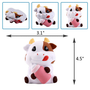 Anboor 3.1 Inches Squishies Cow Kawaii Milk Bottle Soft Slow Rising Scented Animal Squishies Stress Relief Kid Squeeze Toys